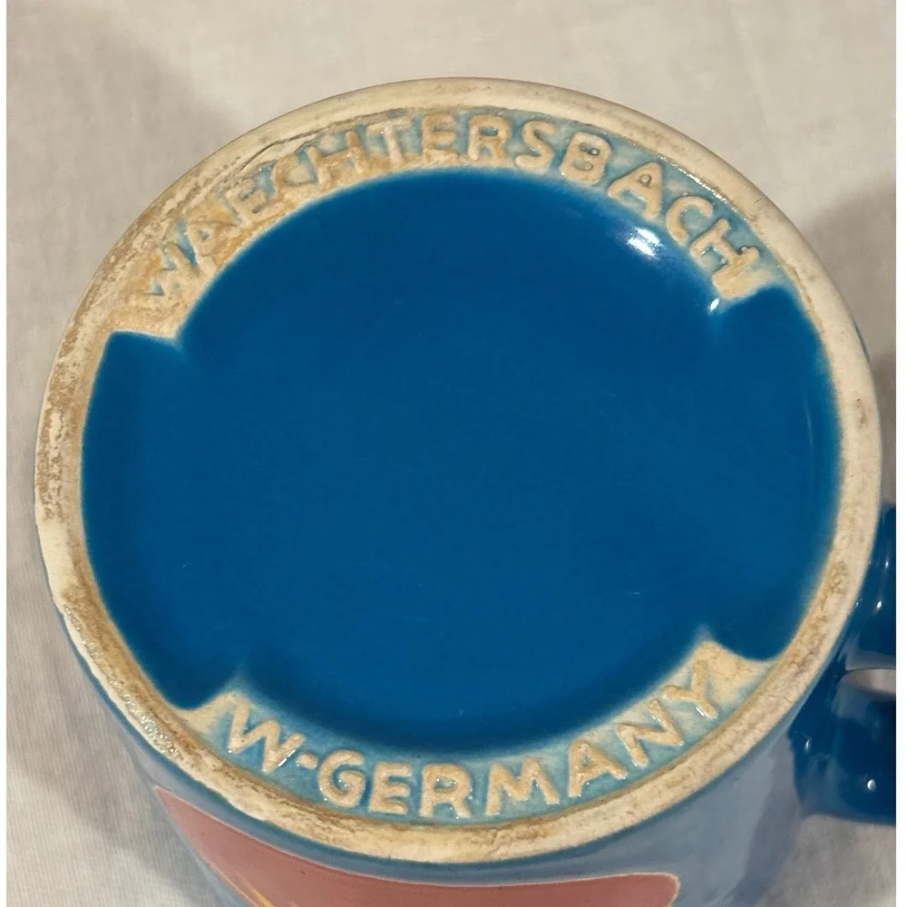 VTG Waechtersbach West Germany Rooster Mug Blue Red Yellow Ceramic Coffee Cup - Picture 12 of 12